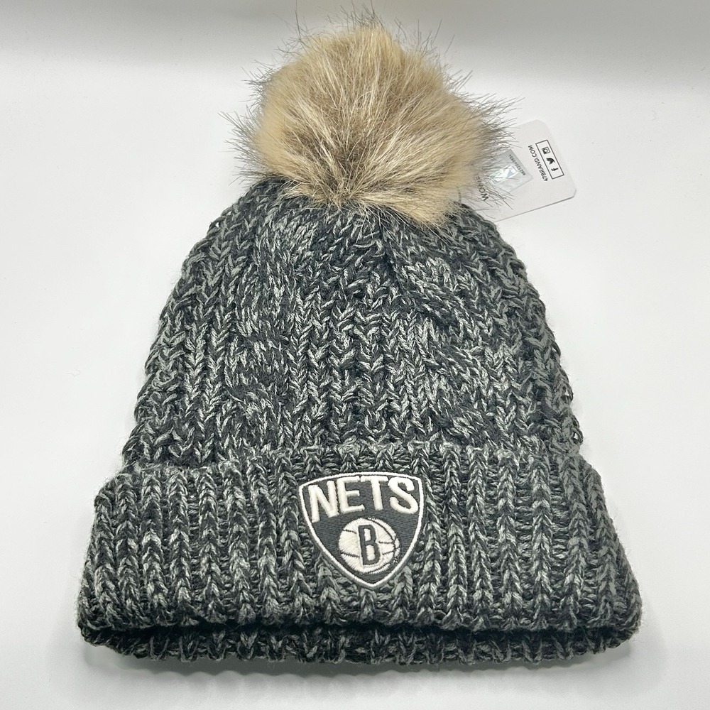 Brooklyn Nets '47 Brand Women's Pom Beanie Hat Cap Knit Cuff Black NBA Sports